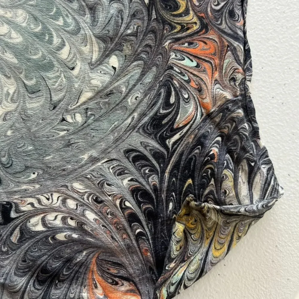 Marble Swirl Silk Scarf Hand Marbled Square Ivory Black Gray Hand Rolled Hem 30